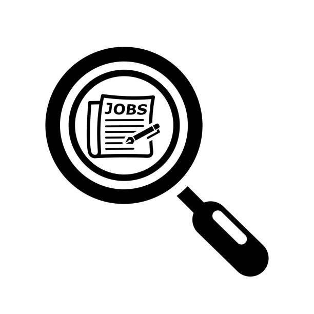 illustrazioni stock, clip art, cartoni animati e icone di tendenza di dipendente, cercando, cerca l'icona nera del processo - job search immagine