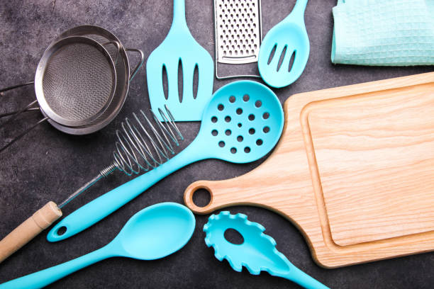 istock Set of different kitchen utensils and cutting board 1250032594