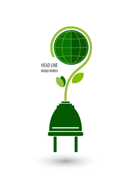 illustrazioni stock, clip art, cartoni animati e icone di tendenza di concetto di energia verde con pianeta terra e spina elettrica. icona, simbolo per il tuo design. vettore - network connection plug globe connection earth