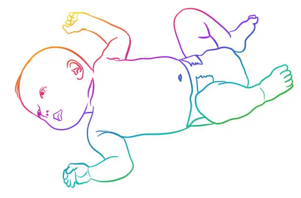 Vector illustration of Baby In Diaper Rainbow