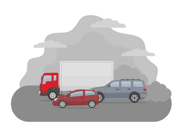 Pollution from the exhaust of cars. Ecology problems concept. Pollution from the exhaust of cars. Ecology problems concept. Flat style, vector illustration. dust pollution stock illustrations