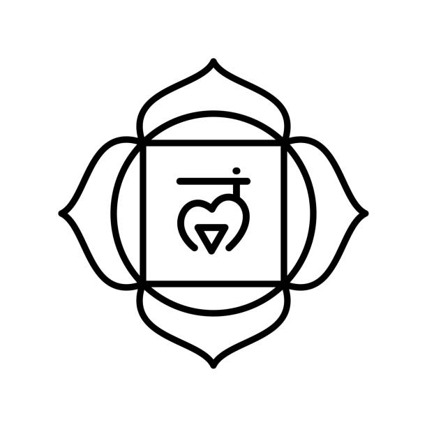 ilustrações, clipart, desenhos animados e ícones de ícone muladhara. o primeiro chakra raiz. símbolo da linha preta vetorial. sinal sagrado. meditação - om symbol lotus hinduism symbol
