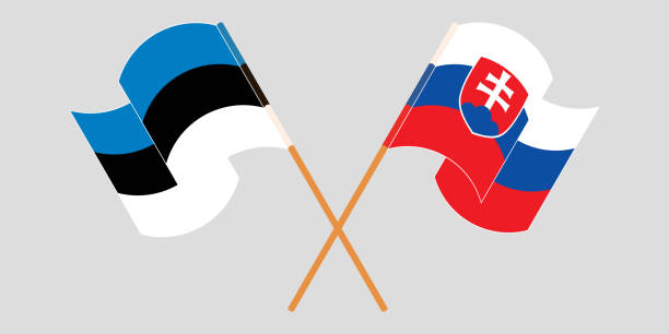 ilustrações, clipart, desenhos animados e ícones de cruzou e agita bandeiras da eslováquia e estônia - estonia flag pennant baltic countries