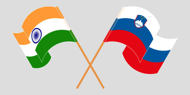 illustrazioni stock, clip art, cartoni animati e icone di tendenza di bandiere incrociate e sventolanti di slovenia e india - hindustani