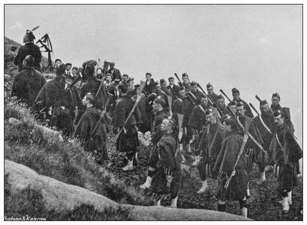 Antique photograph of British Navy and Army: Ascending Ben Nevis Antique photograph of British Navy and Army: Ascending Ben Nevis ben nevis stock illustrations