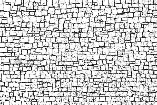 текстура пола натуральной каменной плитки изолирована на белом фоне. бесшовный шаблон grunge эффект старый винтажный стиль иллюстрации - cobblestone stock illustrations