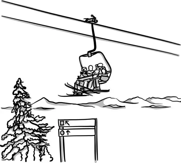 Vector illustration of Downhill Skiing Snowboarding Chairlift