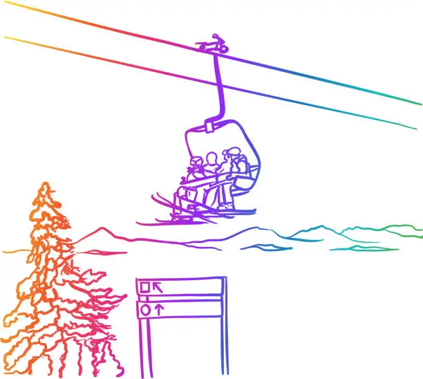 Vector illustration of Downhill Skiing Snowboarding Chairlift Rainbow