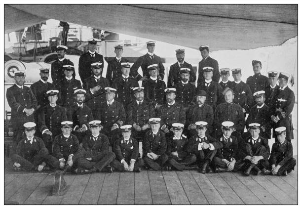 istock Antique photograph of British Navy and Army: Battleship crew 1250042788