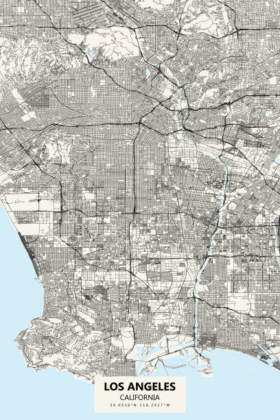 ilustraciones, imágenes clip art, dibujos animados e iconos de stock de mapa vectorial de los angeles california - los ángeles