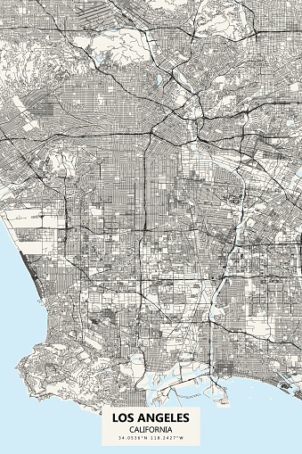 Topographic / Road map of Los Angeles, CA - Poster Style. Original map data is public domain sourced from www.census.gov/