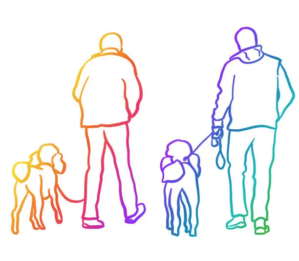 Vector illustration of Poodles and Owners Rainbow