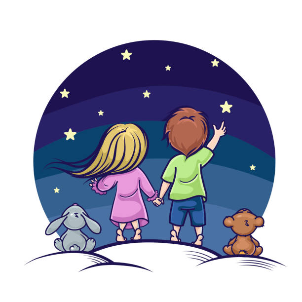 istock Boy and girl on a background of the starry sky 1250043371