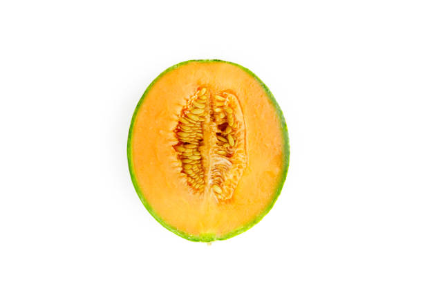 istock Ripe melon with cut slice close-up on a white. Isolated 1250045197