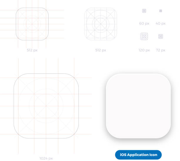 iOS Application Icon Template Scalable Grid System Mobile Phone Application Icon Scalable Grid System Mockup Template. Editable Vector illustration. application icon stock illustrations
