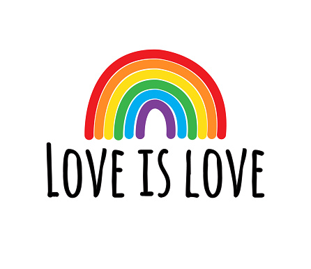 Vector hand drawn doodle sketch lgbt rainbow love is love lettering isolated on white background