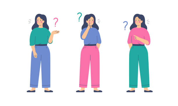 Girls think and ask questions. Women surrounded by question marks. Girls think and ask questions. Women surrounded by question marks. Flat cartoon vector illustration. asking illustrations stock illustrations