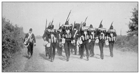 Antique photograph of British Navy and Army: Marching