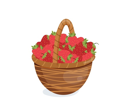 Vector illustration of strawberries in a basket.