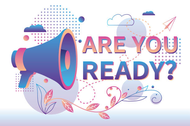 istock Are you ready - trendy colorful advertising sign with megaphone 1250049184