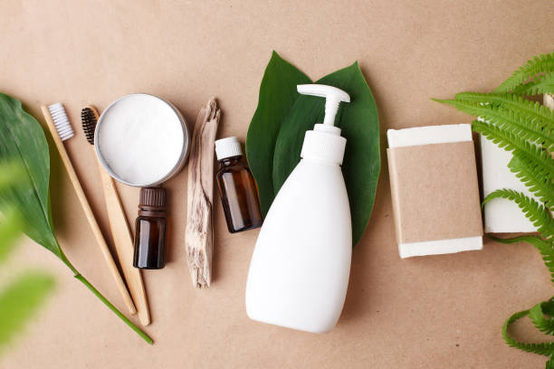 istock Zero waste bathroom accessories, natural bamboo toothbrush, coconut solid soap and shampoo bars, reusable metal jar with toothpaste, concept of eco-friendly sustainable lifestyle, bathroom 1250051631