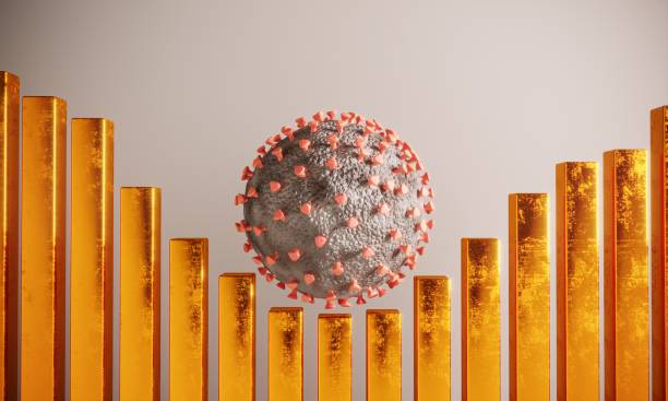 Economic Crisis Due To Pandemic Economic graph with the coronavirus effect. (3d render) british falling pounds stock pictures, royalty-free photos & images
