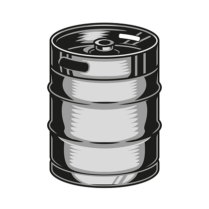 Metal beer keg vintage template on white background isolated vector illustration