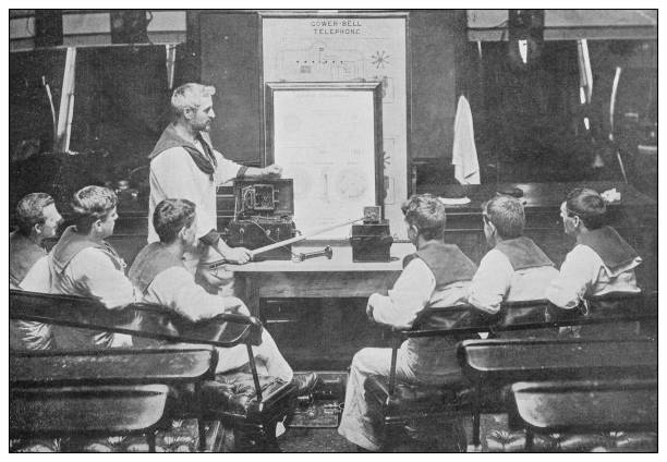 istock Antique photograph of British Navy and Army: Explaining telephone 1250057186
