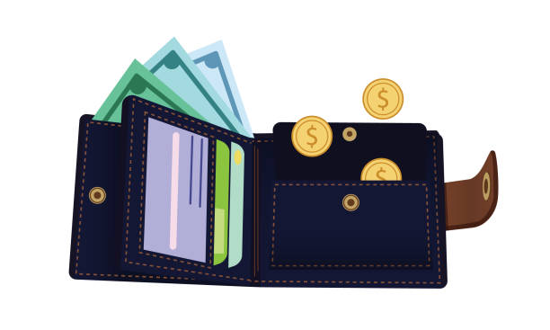 istock Wallet icon with cash and coins isolated on white background. Vector illustration 1250059685