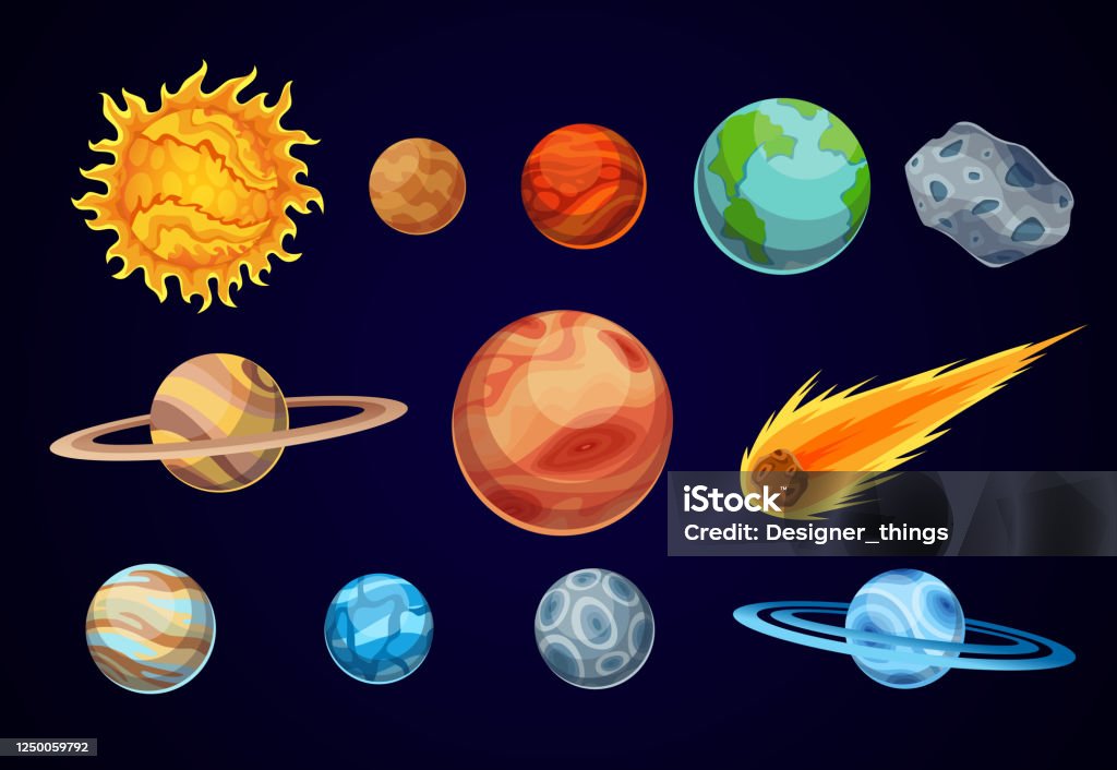 Ilustración de Planetas Del Sistema Solar De Dibujos Animados Observatorio  Astronómico Pequeño Planeta Espacio De La Galaxia De La Astronomía Sol  Mercurio Venus Tierra Marte Júpiter Saturno Urano Neptuno Cometa Asteroide y