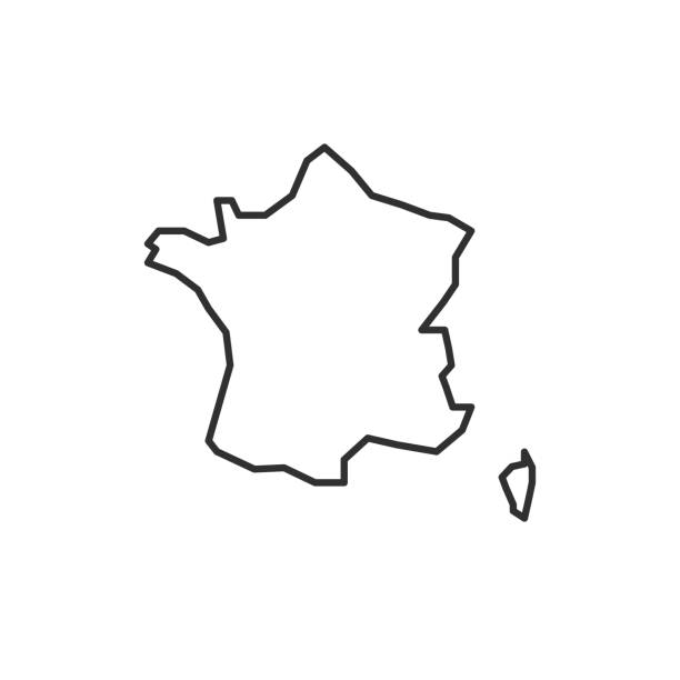 흰색 배경에 고립 된 프랑스지도 아이콘. 프랑스 개요지도. 간단한 선 아이콘. 벡터 일러스트레이션 - 프랑스 stock illustrations