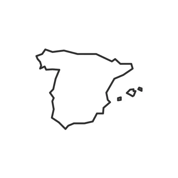 Vector illustration of Spain map icon isolated on white background. Outline map of Spain. Vector illustration