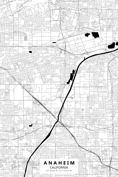 anaheim, california vector mapa - honda center stock illustrations