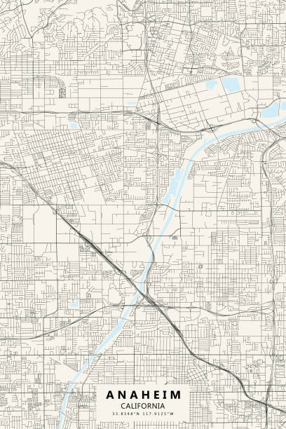 anaheim, california vector mapa - honda center stock illustrations