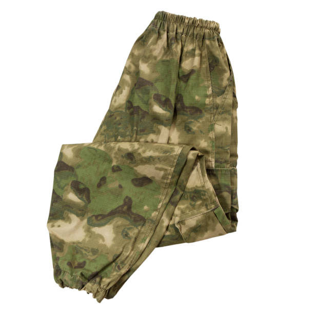 istock Folded trousers with a camouflage pattern on a white background, Folded camouflage pants on isolated white background, pants over white 1250062755