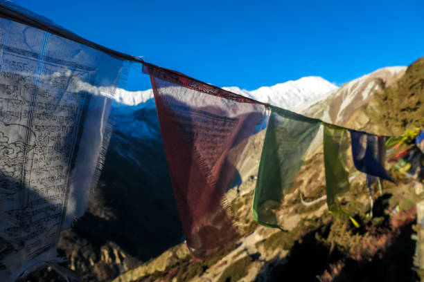 Photo of a hiker conquering one of the mountains of Annapurna Range on Himalayas, Nepal