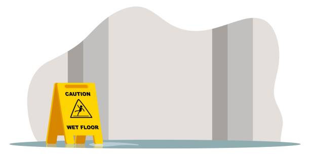 желтый осторожность мокрый пол остановить впереди предупреждающий знак - hall stand illustrations stock illustrations