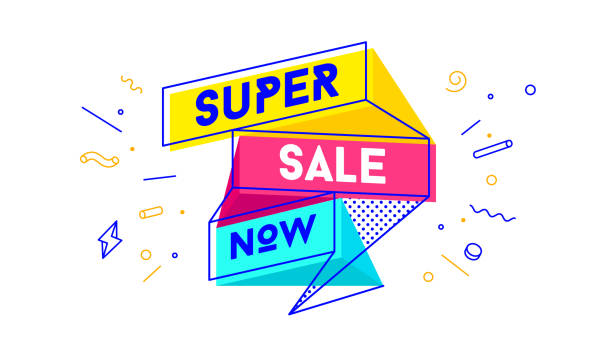 illustrazioni stock, clip art, cartoni animati e icone di tendenza di super vendita. striscione vendita 3d con testo super vendita - technology backgrounds flash