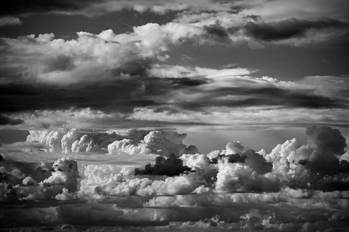 Monochrome storm clouds, dramatic cloudscape before a storm