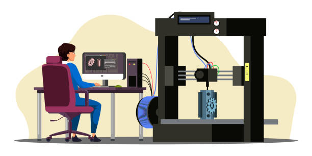 ilustrações, clipart, desenhos animados e ícones de equipamento profissional para agência de publicidade. ilustração vetorial - printing press design computer graphic printer
