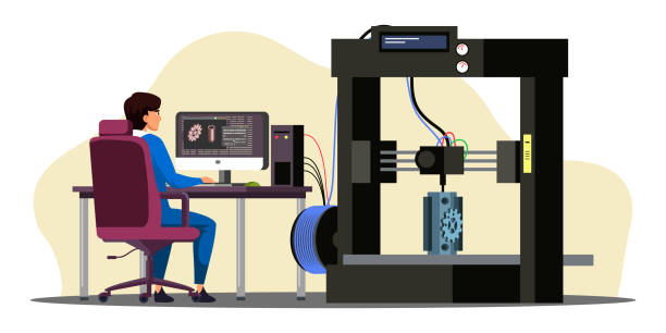 bildbanksillustrationer, clip art samt tecknat material och ikoner med professionell utrustning för reklambyrå. vektorillustration - 3d utskrift