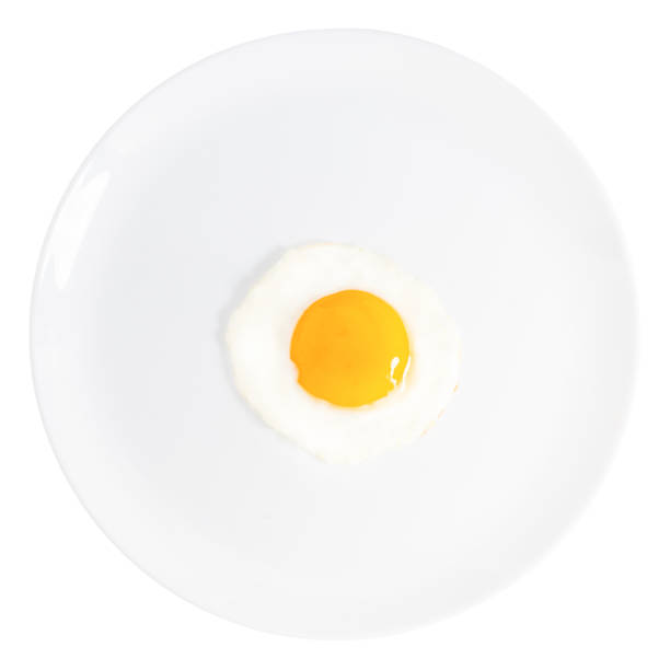 istock fried egg on a plate isolated on white background. Top view 1250081211