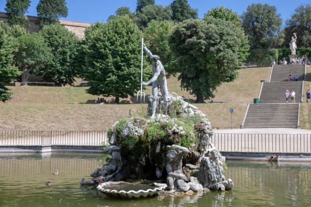 Florence, Italy - June 26, 2018: Panoramic view of Boboli Gardens (Giardino di Boboli) is a park in Florence, Italy, that is home to a collection of sculptures and some Roman antiquities