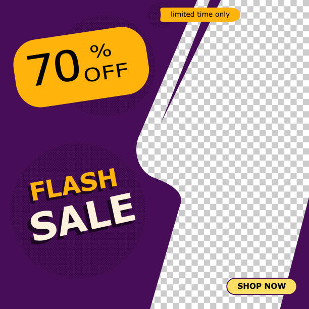 ilustraciones, imágenes clip art, dibujos animados e iconos de stock de descuento de venta flash 70 % banner. ilustración vectorial sobre fondo transparente - percentage sign flash