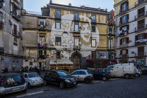 Naples, Italy, February 8, 2020 – View of Sanità Square at Rione Sanità