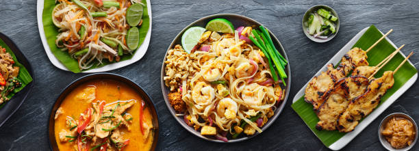 istock assorted thai food with shrimp pad thai and panang curry 1250095179