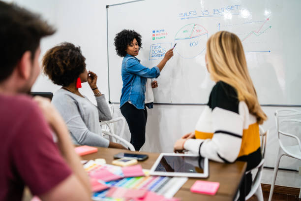 istock Manager woman leading a brainstorming meeting. 1250097482
