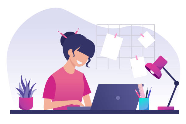 Ilustración de Una Chica Con El Pelo Oscuro Trabaja En Un Ordenador Portátil Trabaja Desde Casa Freelance Quédate En Casa Ilustración Plana Vectorial y más Vectores Libres de Derechos de Trabajar desde Ilustración de Una Chica Con El Pelo Oscuro Trabaja En Un Ordenador Portátil Trabaja Desde Casa Freelance Quédate En Casa Ilustración Plana Vectorial y más Vectores Libres de Derechos de Trabajar desde