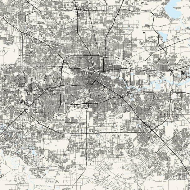 Houston, Texas Vector Map Topographic / Road map of Houston, TX. Original map data is public domain sourced from www.census.gov/ texas road stock illustrations
