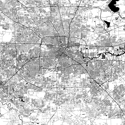 Topographic / Road map of Houston, TX. Original map data is public domain sourced from www.census.gov/